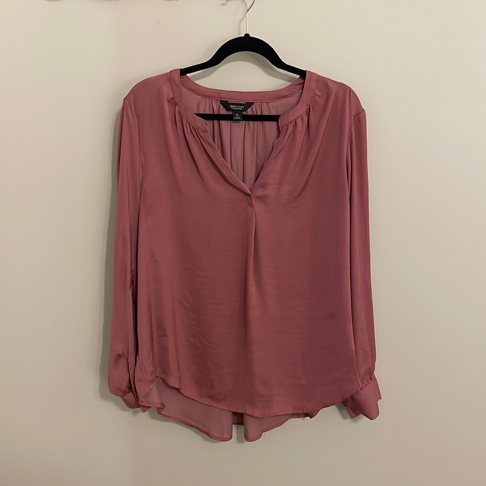 Women’s Pink Simply Vera Vera Wang Shirt Blouse Long Sleeve size XL
